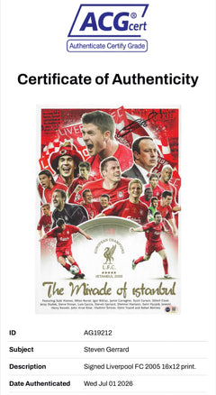 STEVEN GERRARD SIGNED LIVERPOOL ISTANBUL 05 16X12 PRINT (ACG CERT AG19212)-2
