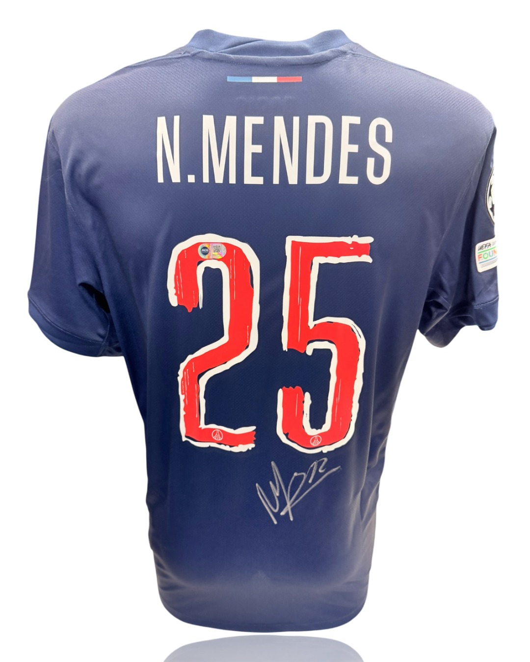 NUNO MENDES SIGNED 24/25 PARIS SAINT-GERMAIN PSG HOME SHIRT (ACG CERT AG17747)