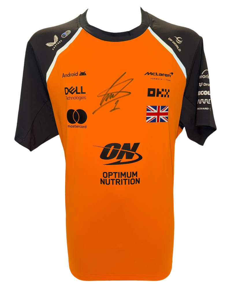 LANDO NORRIS SIGNED MCLAREN FORMULA 1 CHAMPION T-SHIRT (ACG CERT AG17779)-1