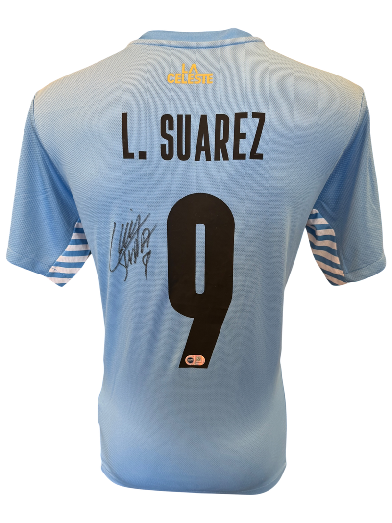 LUIS SUAREZ SIGNED URUGUAY 2020/22 HOME SHIRT (ACG CERT AG19301)-1