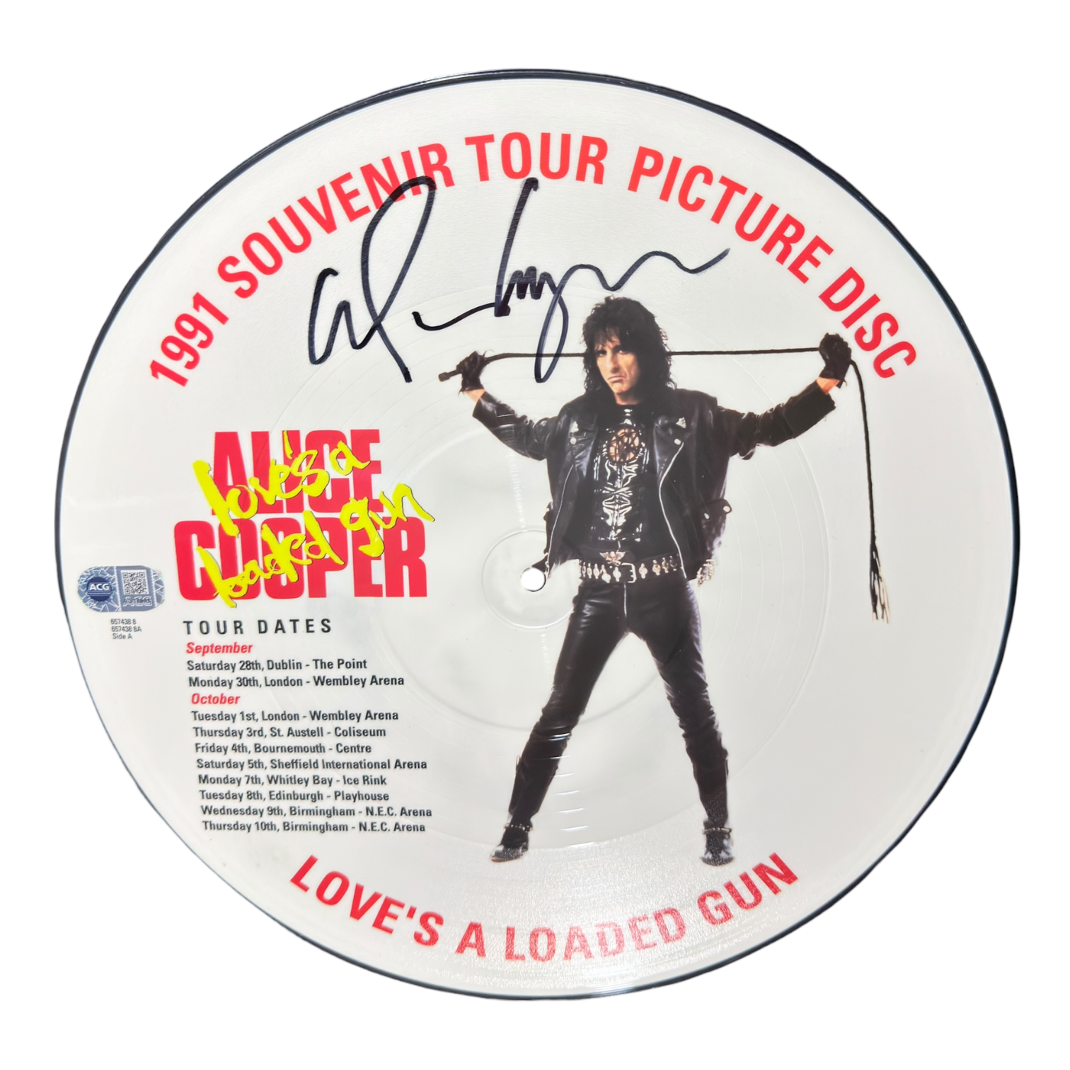ALICE COOPER LOVE’S A LOADED GUN SIGNED PICTURE DISC (ACG CERT AG17946)-1
