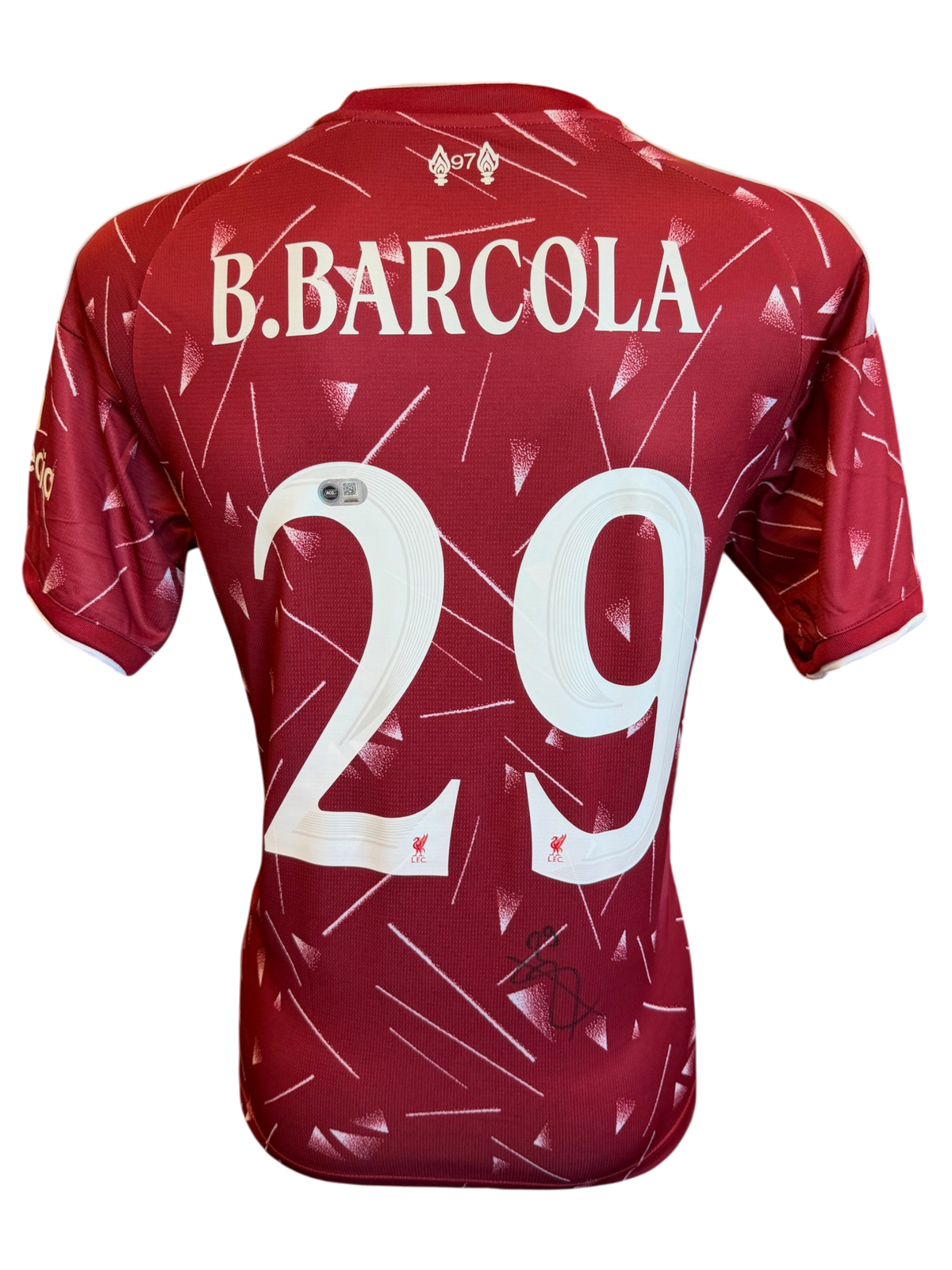 BRADLEY BARCOLA SIGNED LIVERPOOL UCL 26/27 HOME SHIRT (ACG CERT AG136129)