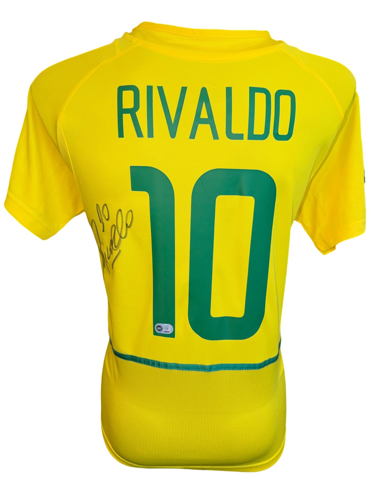 RIVALDO SIGNED BRAZIL 2002 WORLD CUP HOME SHIRT (ACG CERT AG136149)
