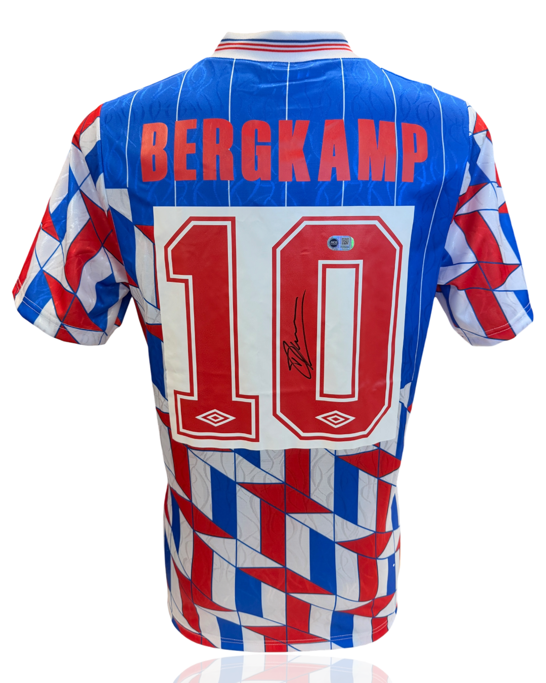 DENNIS BERGKAMP SIGNED AFC AJAX 1990 AWAY SHIRT (ACG WITNESS AG46496)