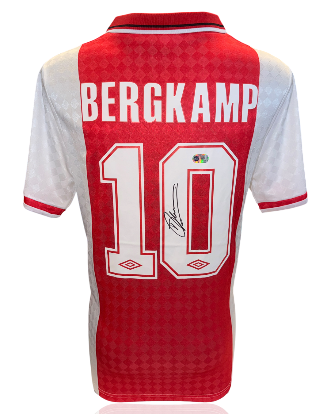 DENNIS BERGKAMP SIGNED AFC AJAX 1990 HOME SHIRT (ACG WITNESS AG46497)