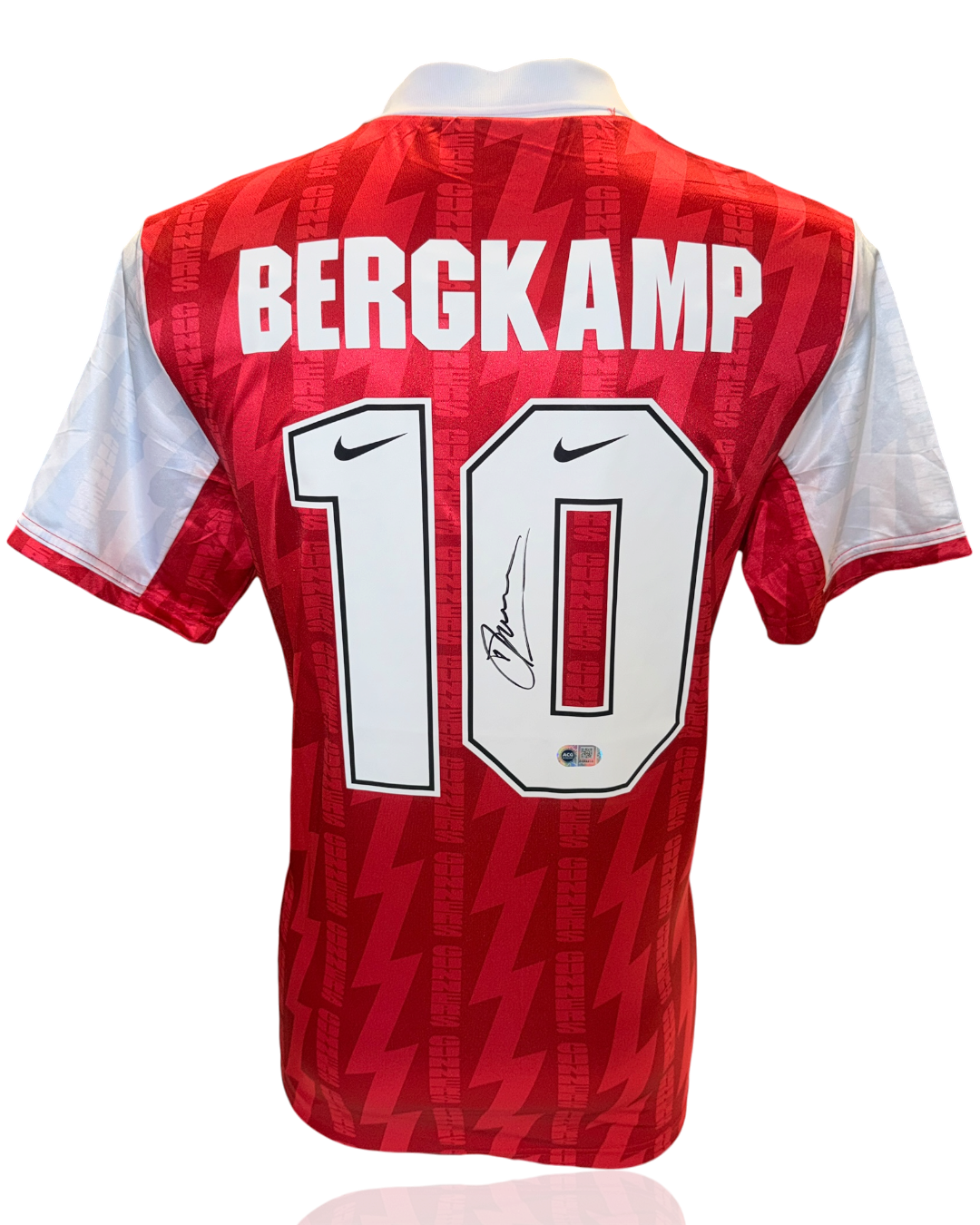DENNIS BERGKAMP SIGNED ARSENAL FC 1995/96 HOME SHIRT (ACG WITNESS AG46510)