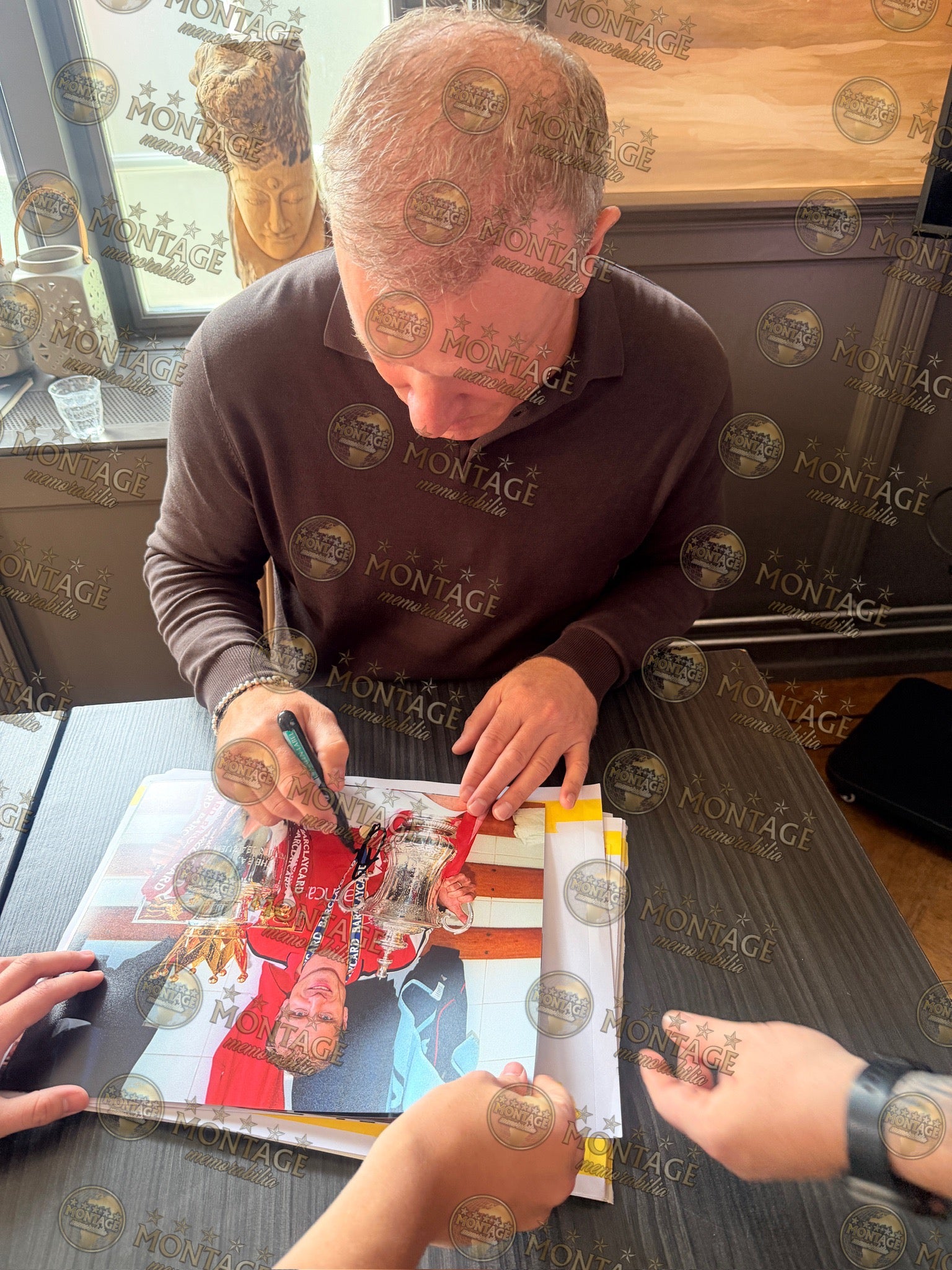 DENNIS BERGKAMP SIGNED ARSENAL FC DOUBLE 2002 14X11 PHOTO (ACG WITNESS AG46494)