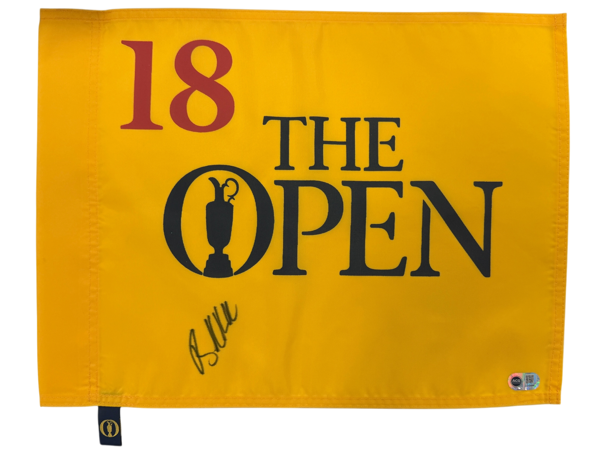 BROOKS KOEPKA SIGNED 150TH OPEN ANNIVERSARY PIN FLAG (ACG CERT AG17648)
