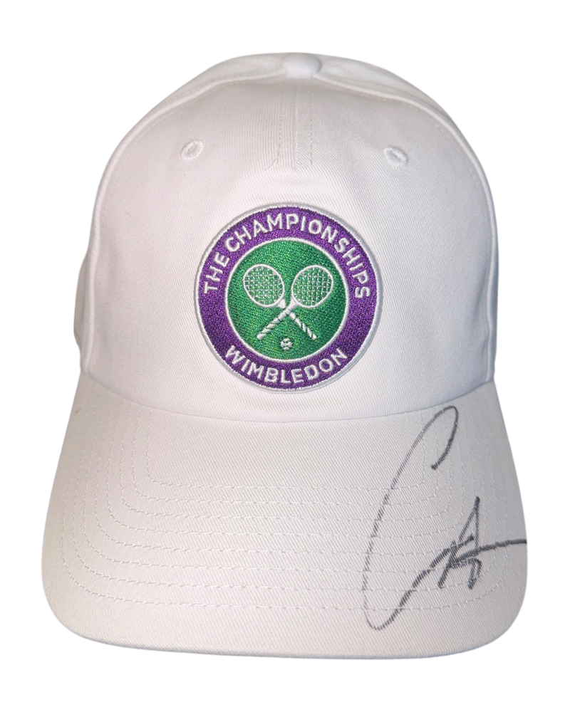 CARLOS ALCARAZ SIGNED WHITE WIMBLEDON CHAMPION TENNIS CAP (ACG CERT AG17607)-1