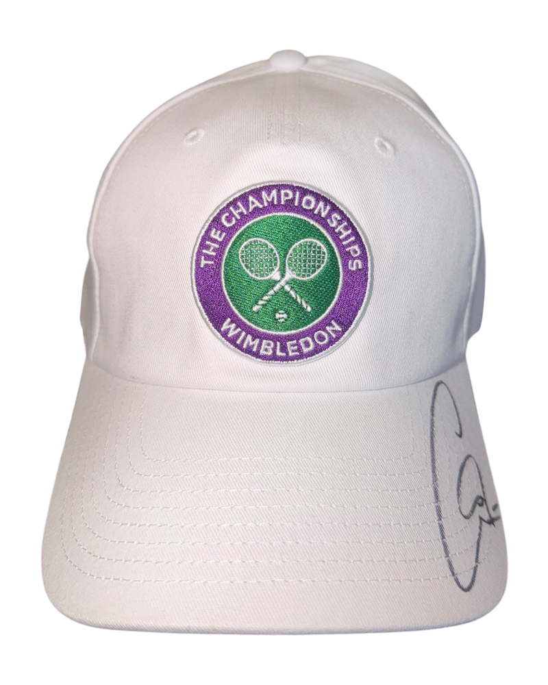 CARLOS ALCARAZ SIGNED WHITE WIMBLEDON TENNIS CAP (ACG CERT AG17610)-1
