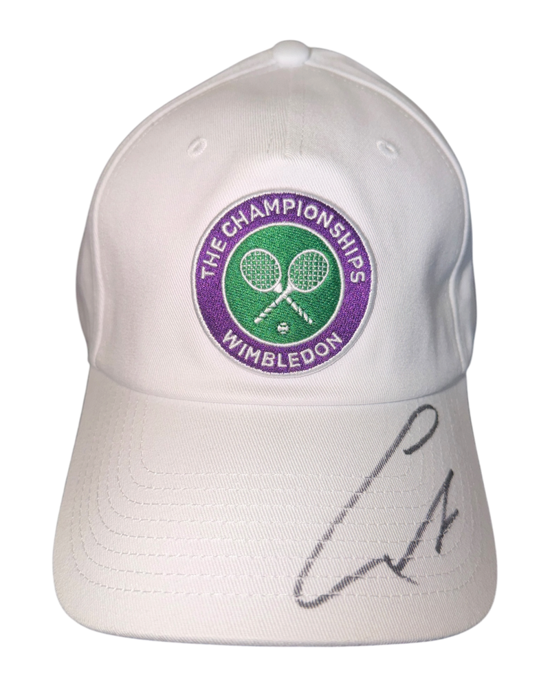 CARLOS ALCARAZ SIGNED WHITE WIMBLEDON TENNIS CAP (ACG CERT AG17609)-1