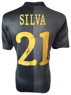 DAVID SILVA SIGNED MANCHESTER CITY 2013/14 AWAY UCL SHIRT (ACG CERT AG136164)-1