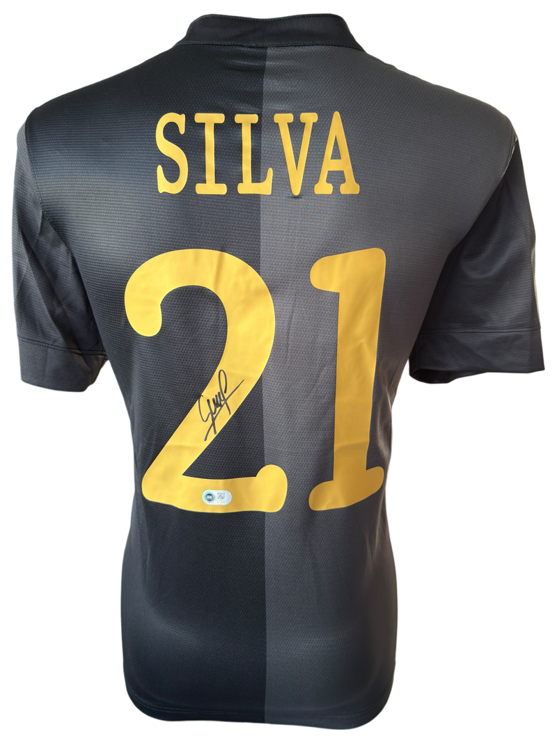 DAVID SILVA SIGNED MANCHESTER CITY 2013/14 AWAY UCL SHIRT (ACG CERT AG136164)-1