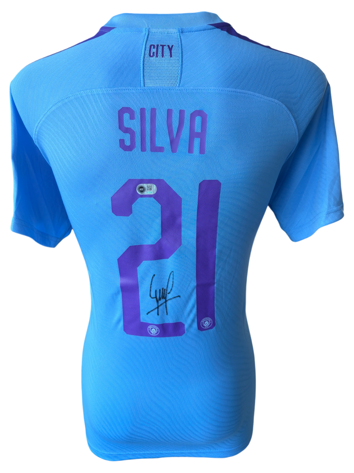 DAVID SILVA SIGNED MANCHESTER CITY 2019/20 HOME UCL SHIRT (ACG CERT AG136166)