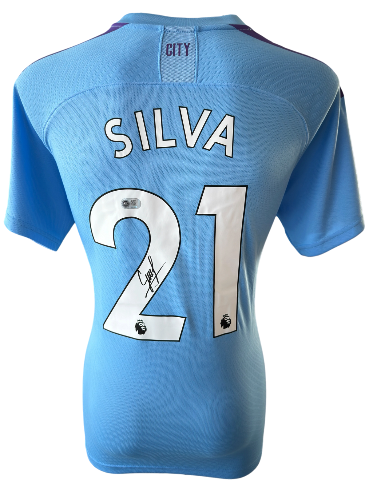 DAVID SILVA SIGNED MANCHESTER CITY 2019/20 HOME SHIRT (ACG CERT AG136167)