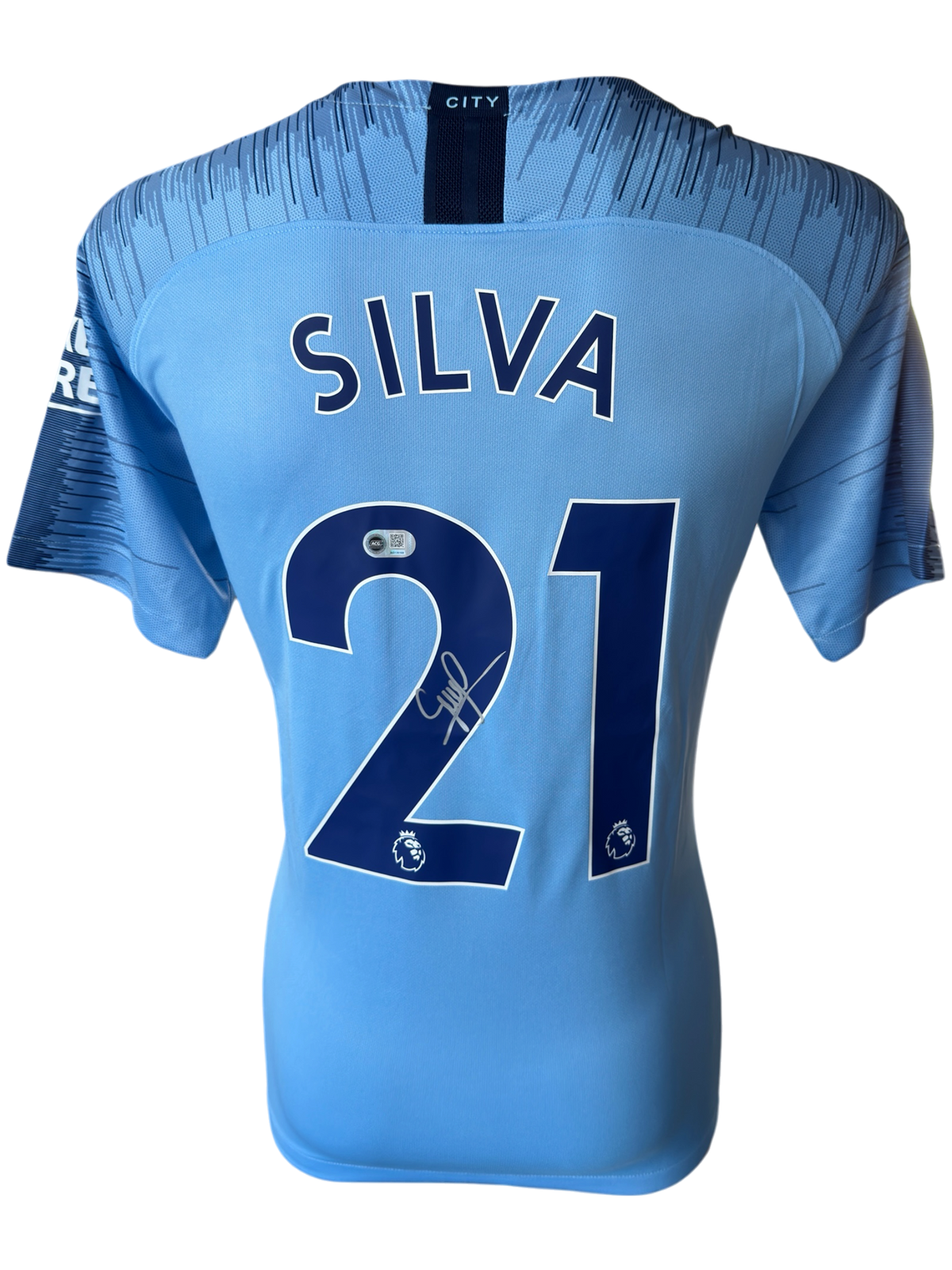 DAVID SILVA SIGNED MANCHESTER CITY 2018/19 HOME SHIRT (ACG CERT AG136168)-1