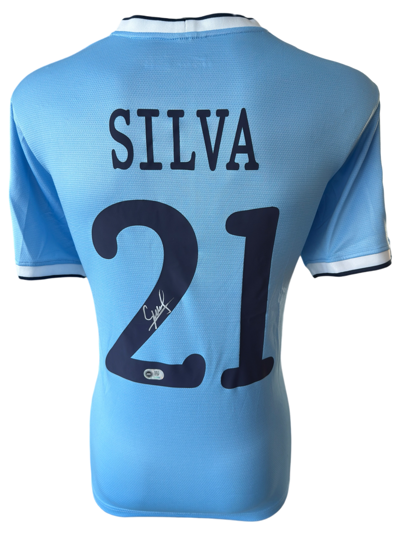DAVID SILVA SIGNED MANCHESTER CITY 2013/14 HOME UCL SHIRT (ACG CERT AG136169)-1