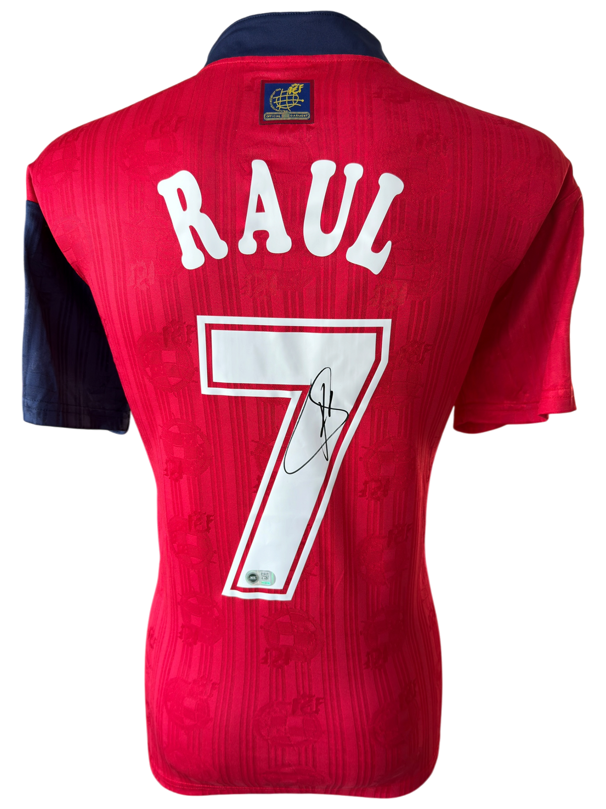 RAUL SIGNED SPAIN 1996/98 HOME SHIRT (ACG CERT AG136175)