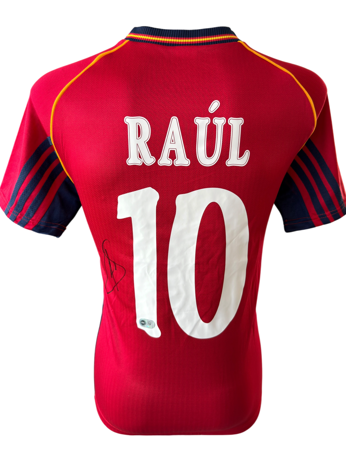 RAUL SIGNED SPAIN 1998/00 HOME SHIRT (ACG CERT AG136176)
