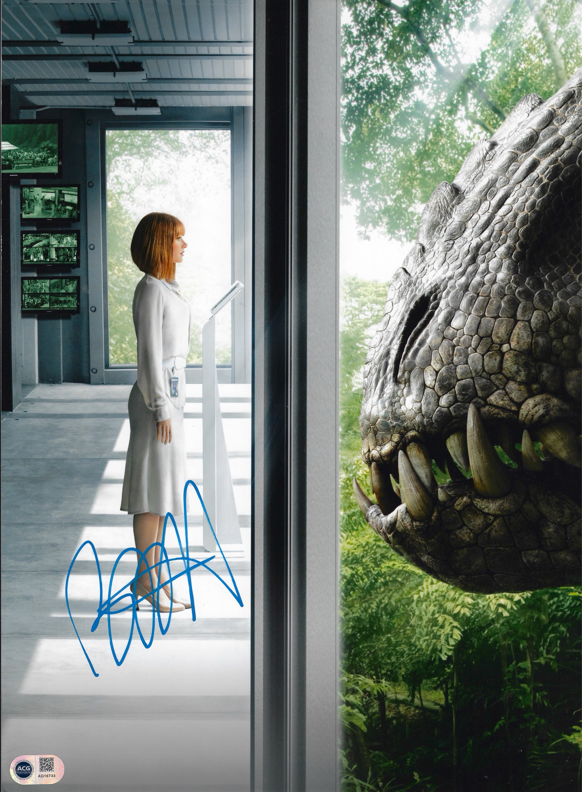 BRYCE DALLAS HOWARD SIGNED JURASSIC WORLD 16x12 PHOTO (ACG CERT AG16733)-1