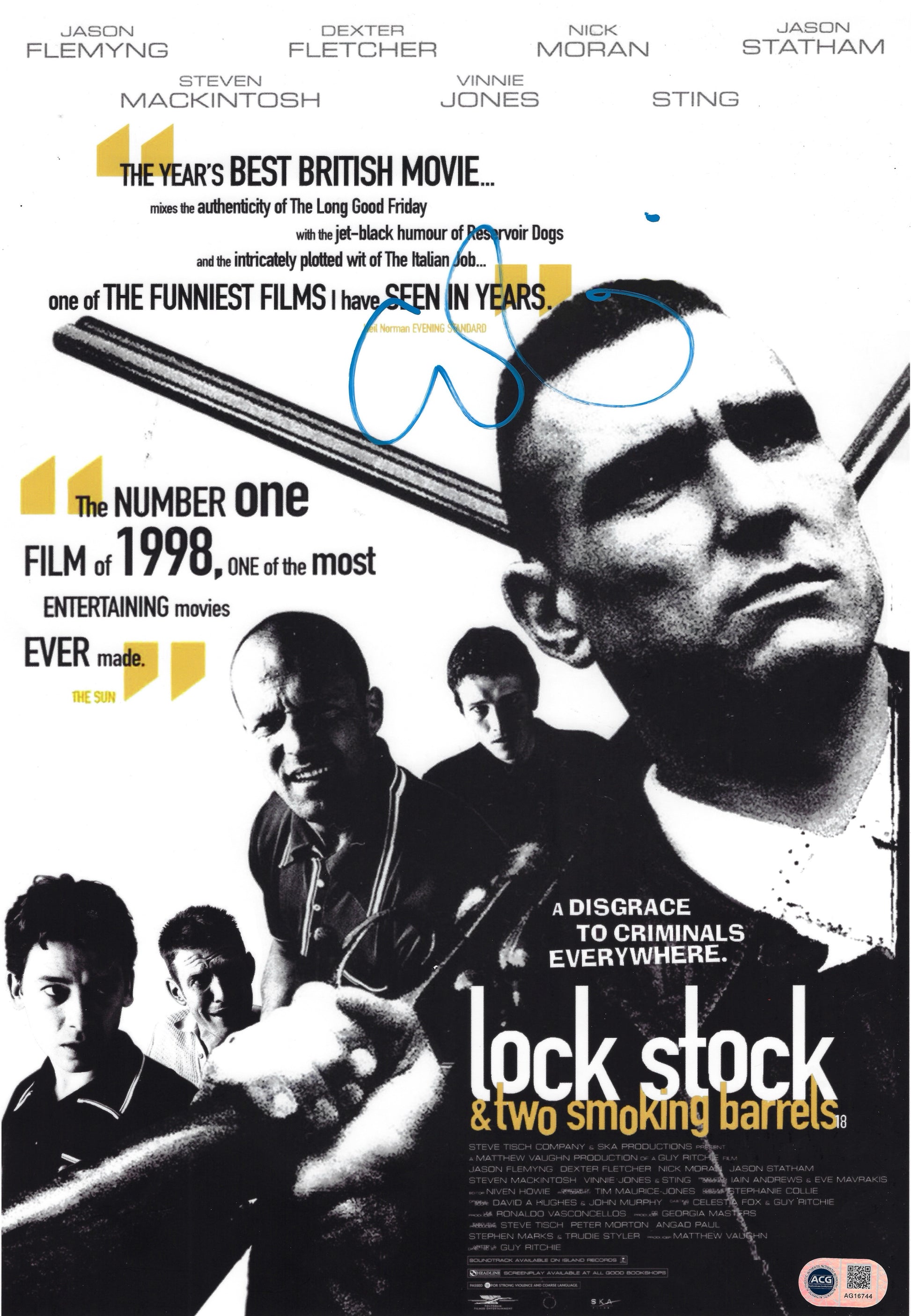 GUY RITCHIE SIGNED 16x12 LOCK STOCK MOVIE POSTER PHOTO (ACG CERT AG16744)-1