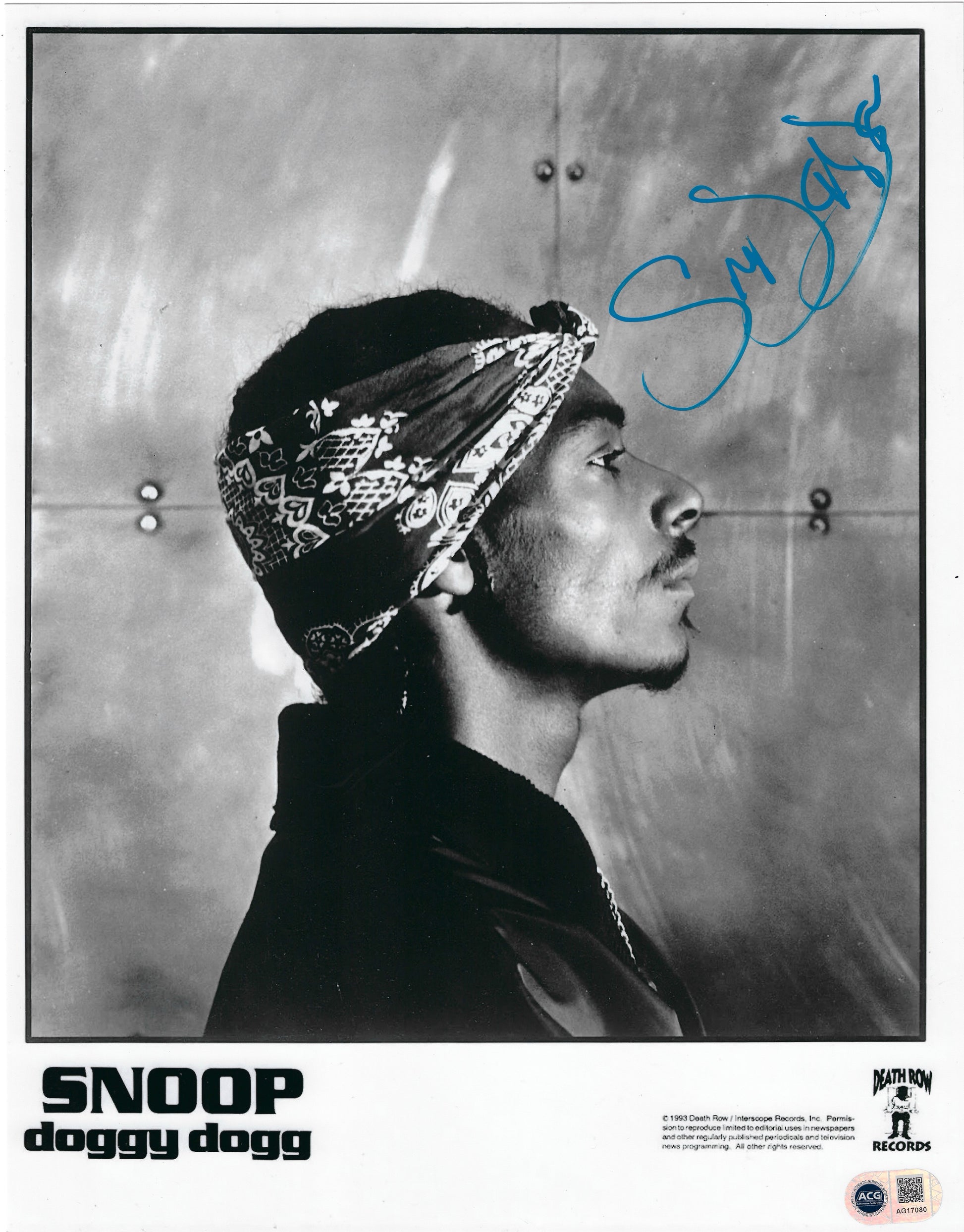 SNOOP DOGGY DOGG SIGNED 14X11 DEATH ROW PROMO PHOTO (ACG CERT AG17080)-1