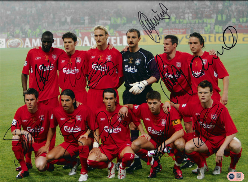 LIVERPOOL FC SIGNED ISTANBUL 2005 STARTING XI 16x12 PHOTO (ACG CERT AG17121)-1