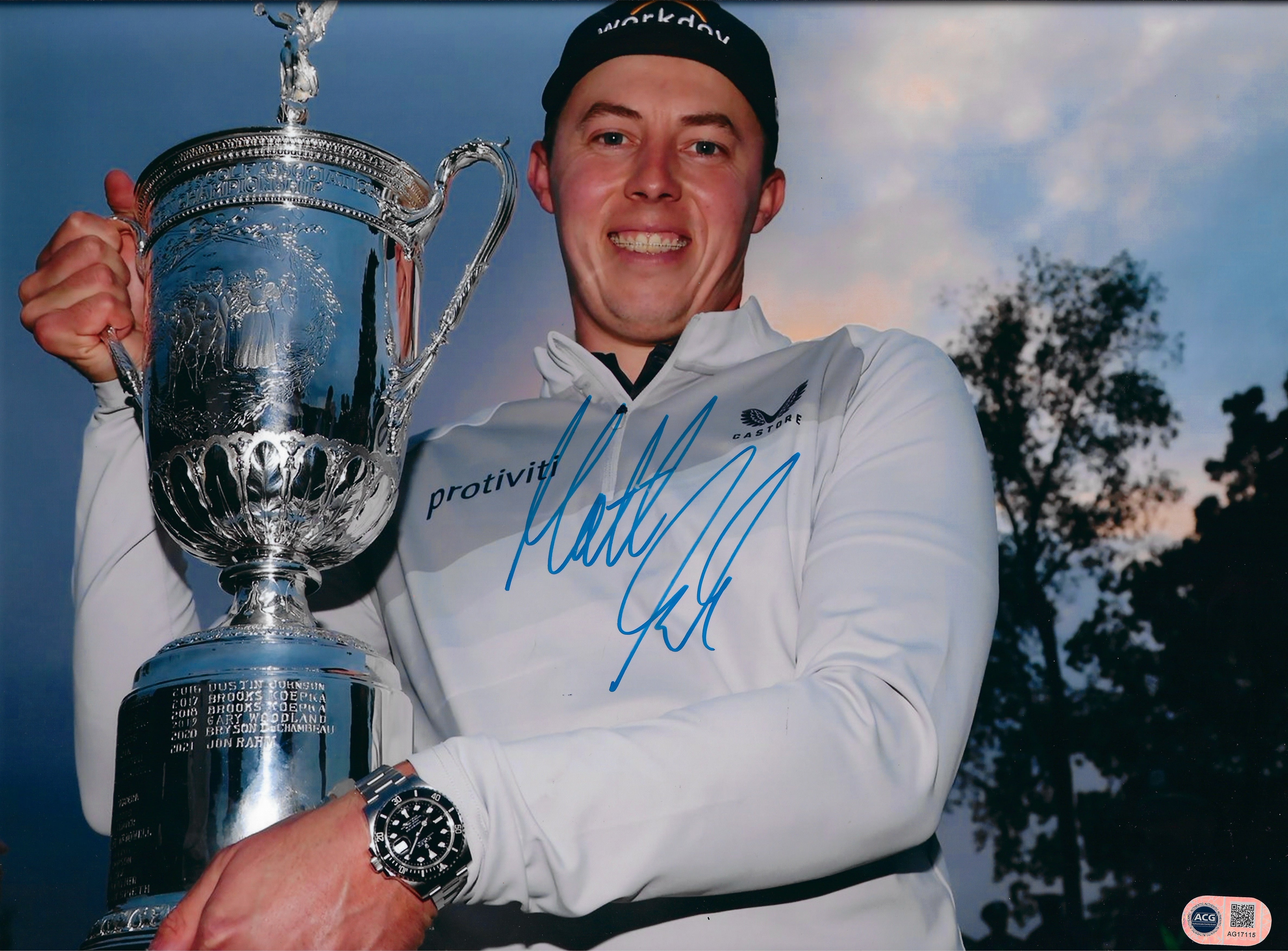 MATT FITZPATRICK SIGNED 16X12 US OPEN WINNER GOLF PHOTO (ACG CERT AG17115)