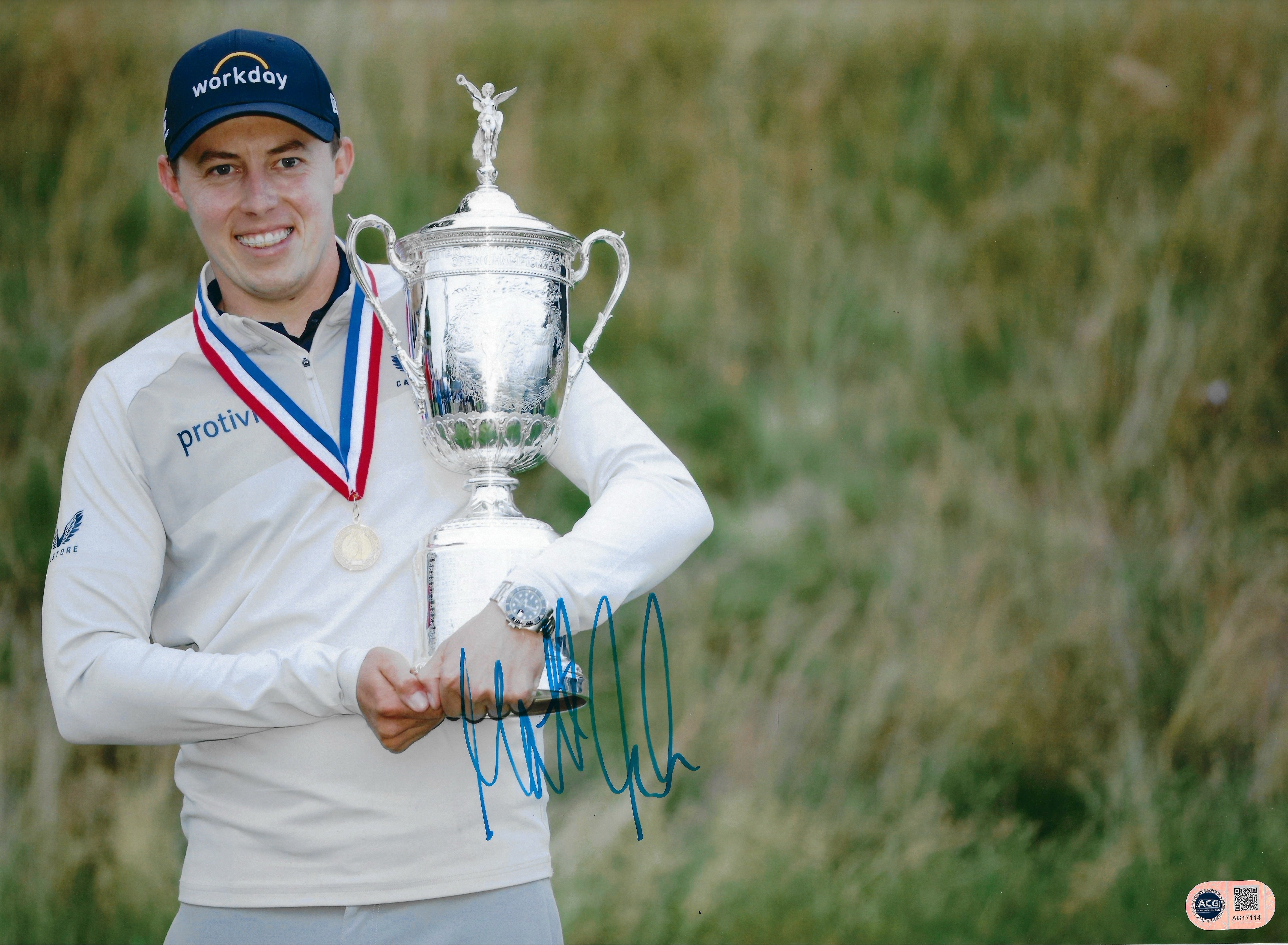 MATT FITZPATRICK SIGNED 16X12 US OPEN WINNER GOLF PHOTO (ACG CERT AG17114)