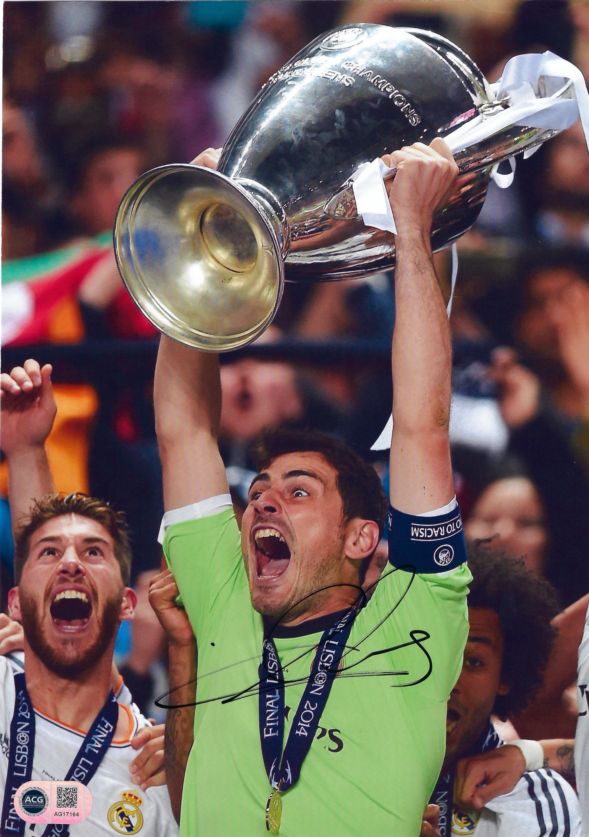 IKER CASILLAS SIGNED REAL MADRID UCL WINNERS 12X8 PHOTO (ACG CERT AG17164)-1