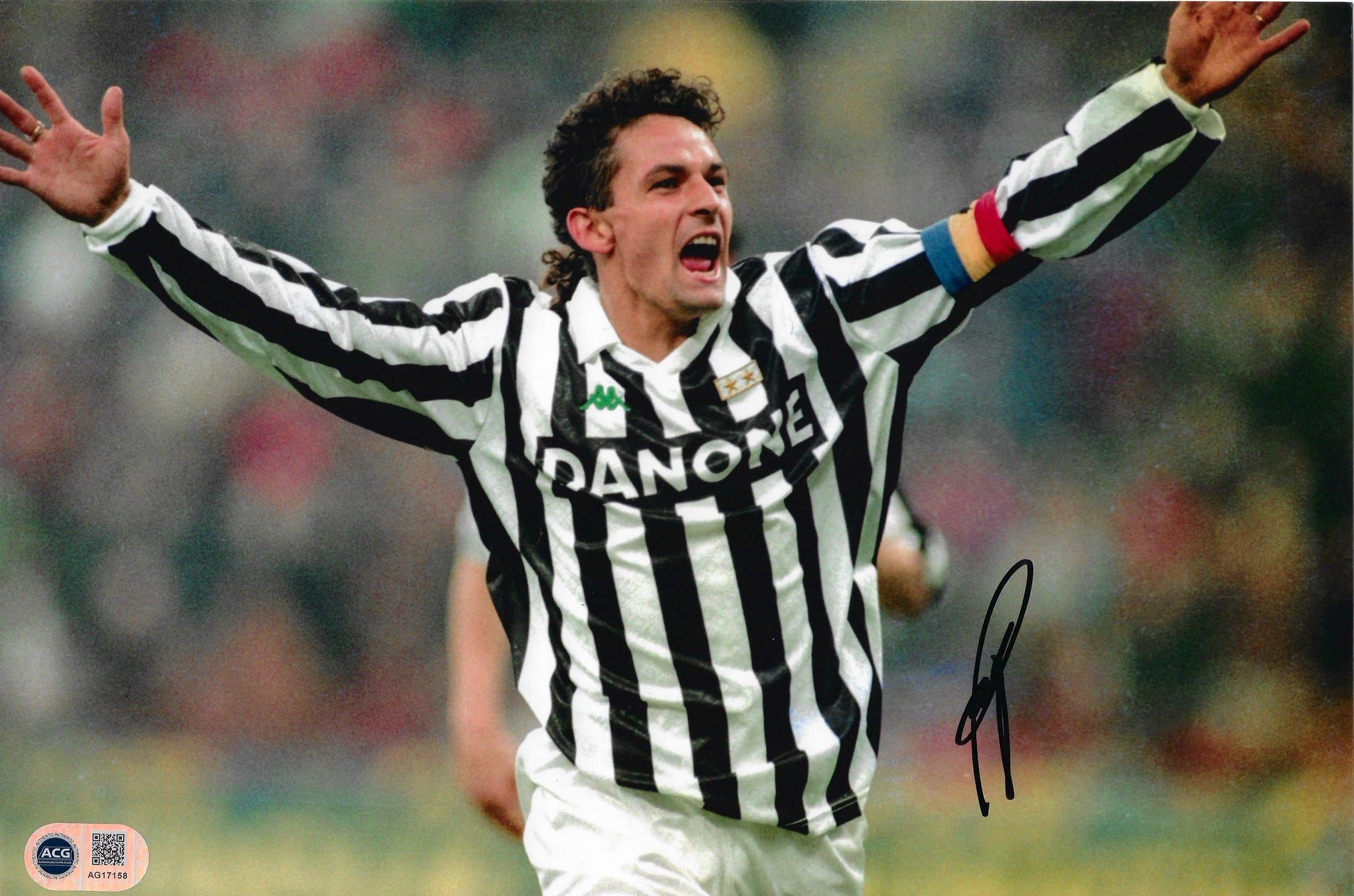 ROBERTO BAGGIO SIGNED 12x8 JUVENTUS ITALY LEGEND PHOTO (ACG CERT AG17158)-1