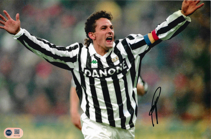 ROBERTO BAGGIO SIGNED 12x8 JUVENTUS ITALY LEGEND PHOTO (ACG CERT AG17158)-1