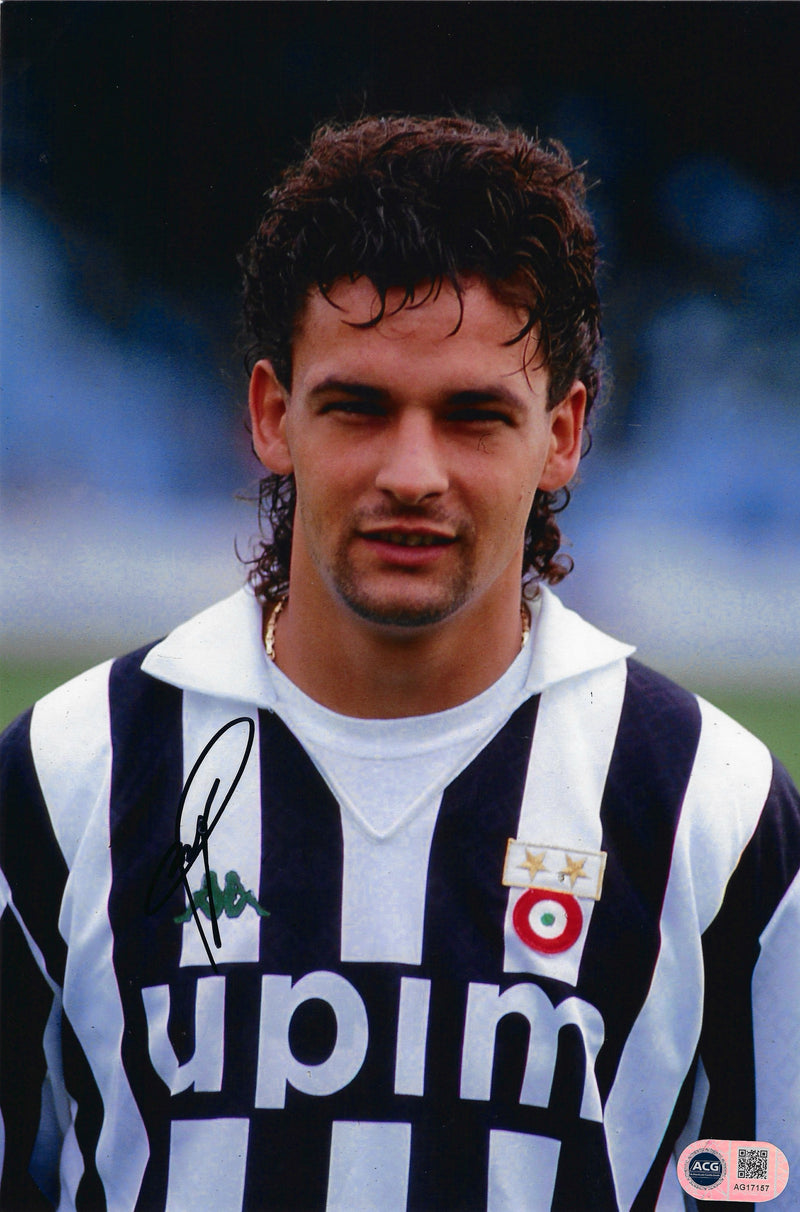 ROBERTO BAGGIO SIGNED 12x8 JUVENTUS ITALY LEGEND PHOTO (ACG CERT AG17157)-1