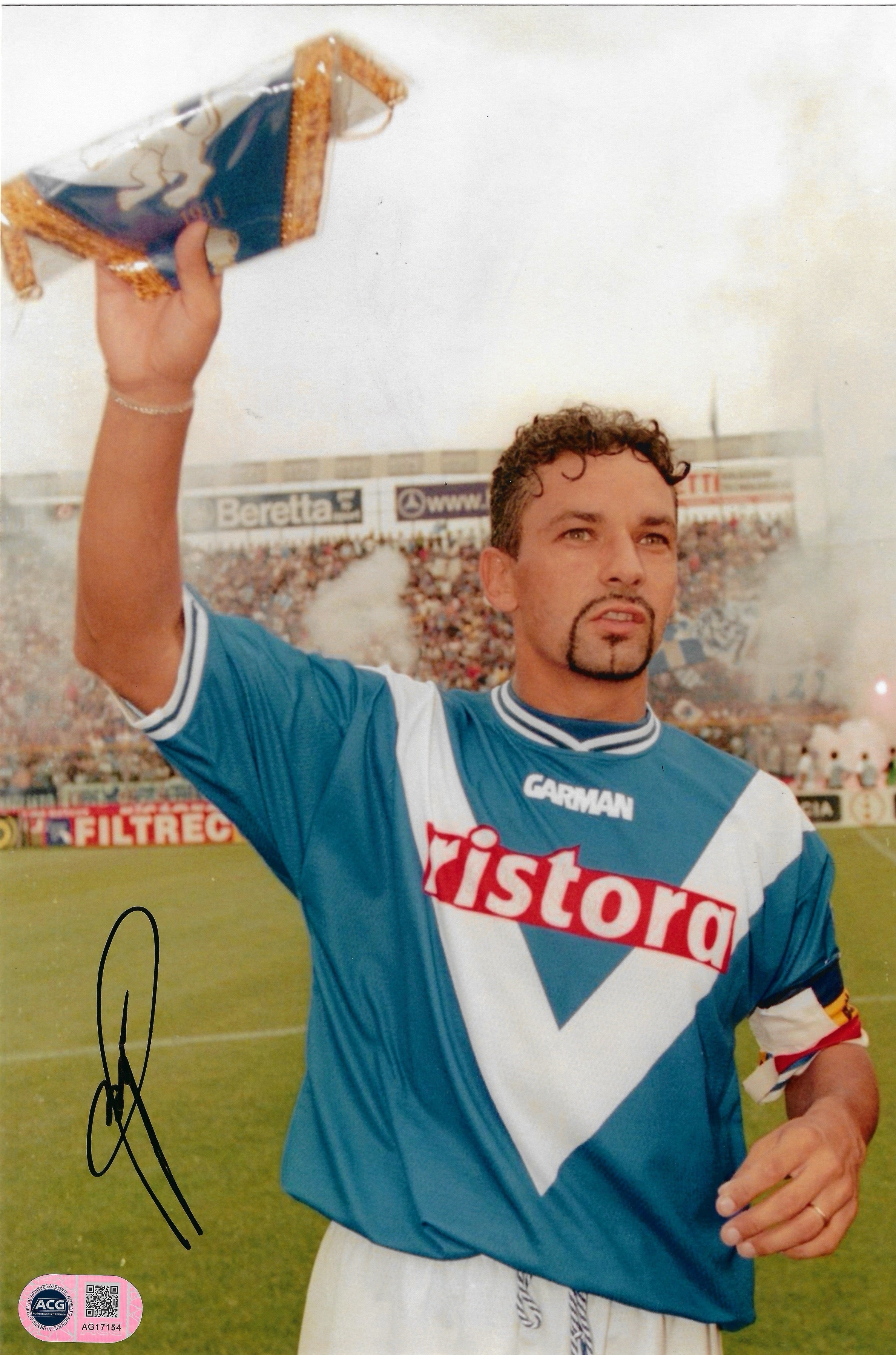 ROBERTO BAGGIO SIGNED 12x8 BRESCIA ITALY LEGEND PHOTO (ACG CERT AG1715