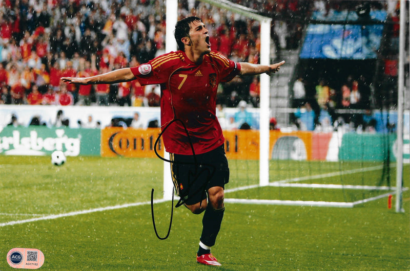 DAVID VILLA SIGNED SPAIN EURO 2008 12X8 PHOTO (ACG CERT AG17152)-1