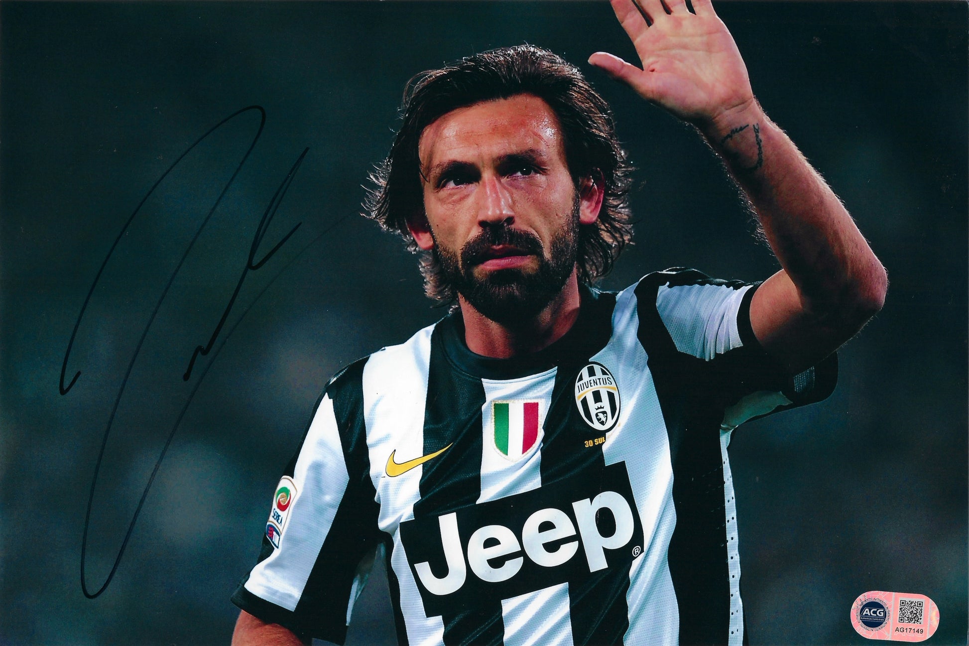 ANDREA PIRLO SIGNED JUVENTUS LEGEND 12x8 PHOTO (ACG CERT AG17149)-1