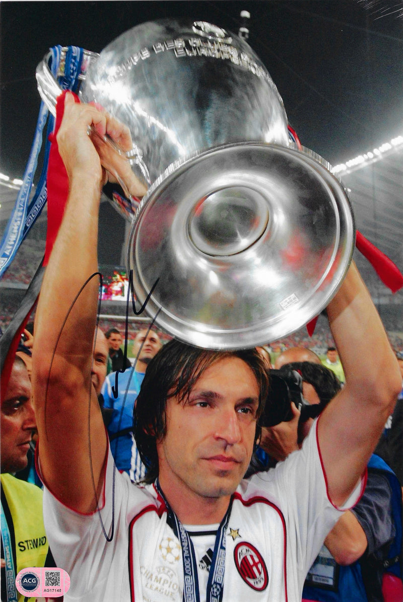 ANDREA PIRLO SIGNED AC MILAN UCL TROPHY 12x8 PHOTO (ACG CERT AG17145)-1