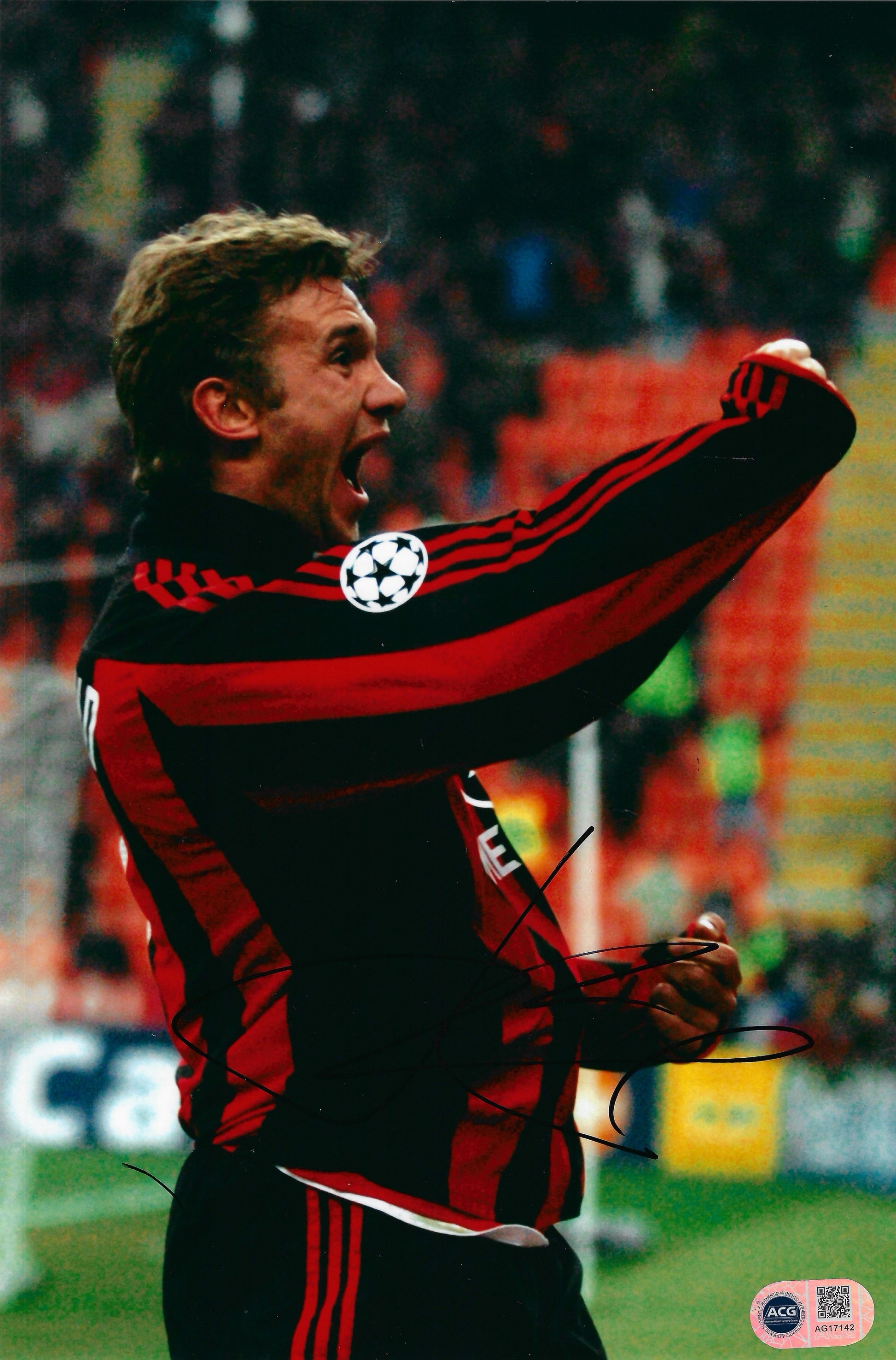 ANDRIY SHEVCHENKO SIGNED AC MILAN LEGEND 12X8 PHOTO (ACG CERT AG17142)-1