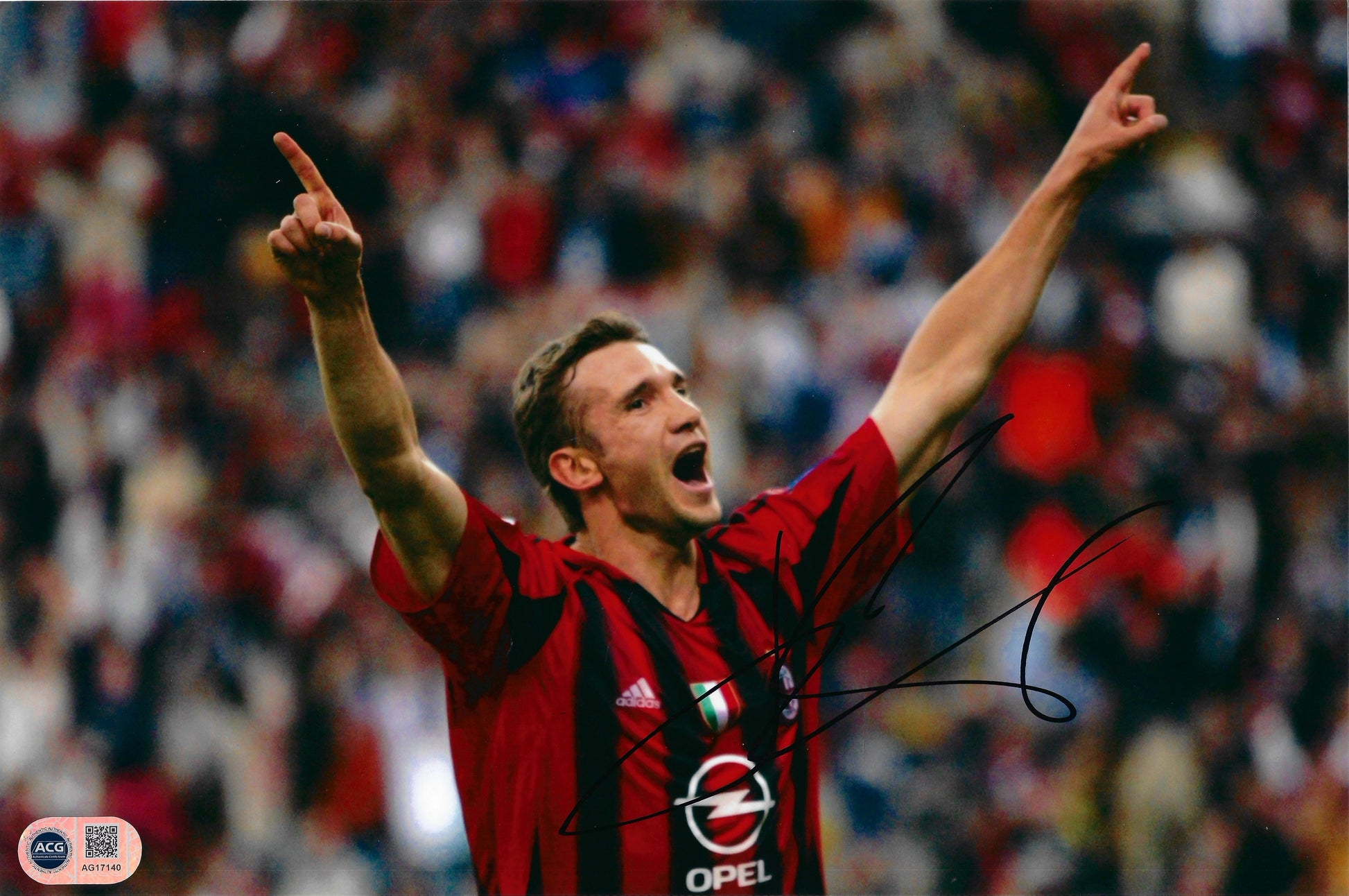 ANDRIY SHEVCHENKO SIGNED AC MILAN LEGEND 12X8 PHOTO (ACG CERT AG17140)-1