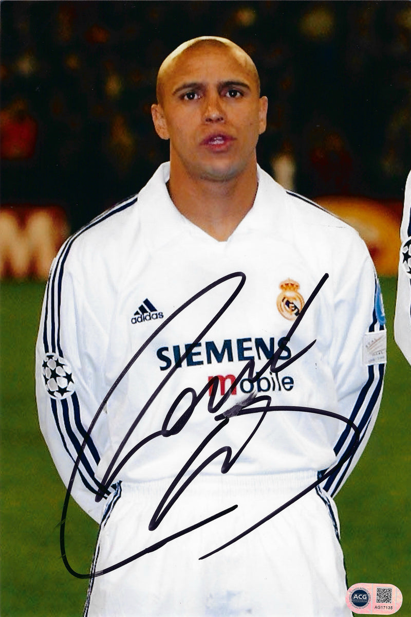 ROBERTO CARLOS SIGNED REAL MADRID LEGEND 12X8 PHOTO (ACG CERT AG17135)-1