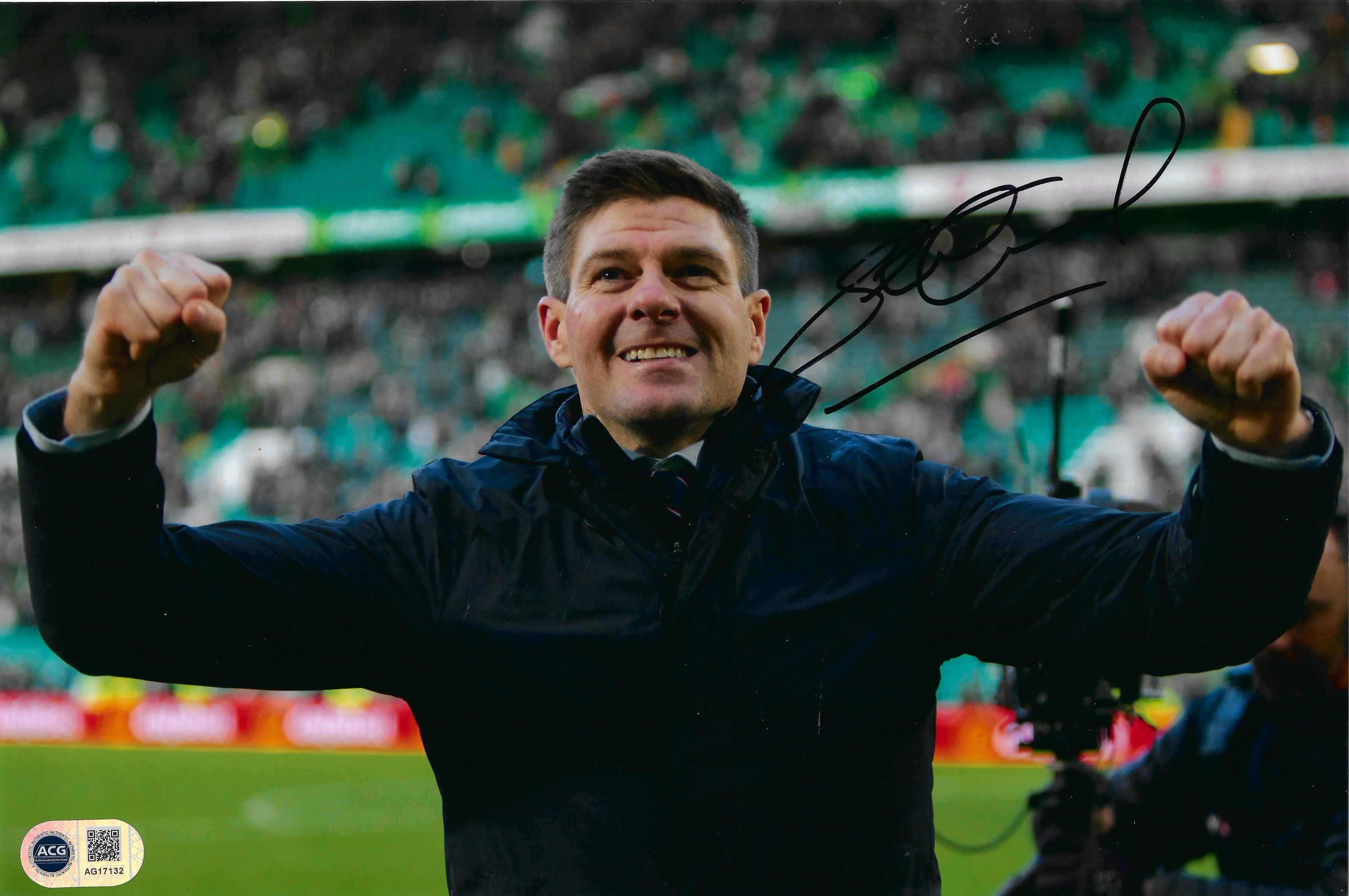 STEVEN GERRARD SIGNED RANGERS OLD FIRM WINNER 12x8 PHOTO (ACG CERT AG17132)