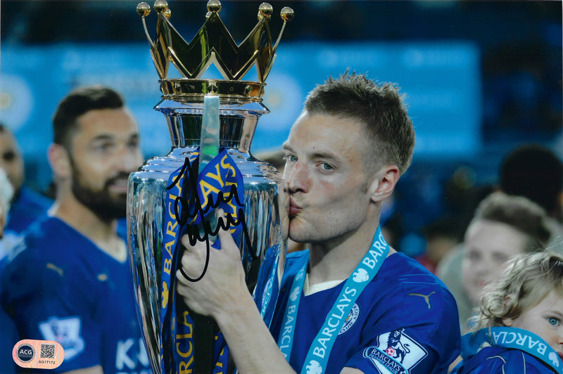 JAMIE VARDY SIGNED LEICESTER CITY PL CHAMPIONS 12X8 PHOTO (ACG CERT AG17172)-1