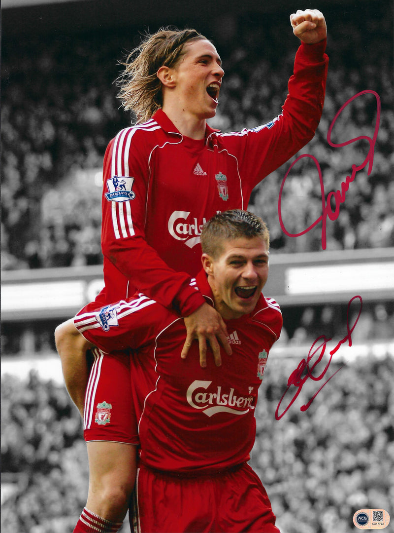 STEVEN GERRARD & FERNANDO TORRES SIGNED LIVERPOOL FC 16x12 PHOTO (ACG CERT AG17722)-1