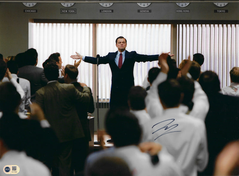 LEONARDO DI CAPRIO SIGNED WOLF OF WALL STREET 14x11 PHOTO (ACG CERT AG17859)-1