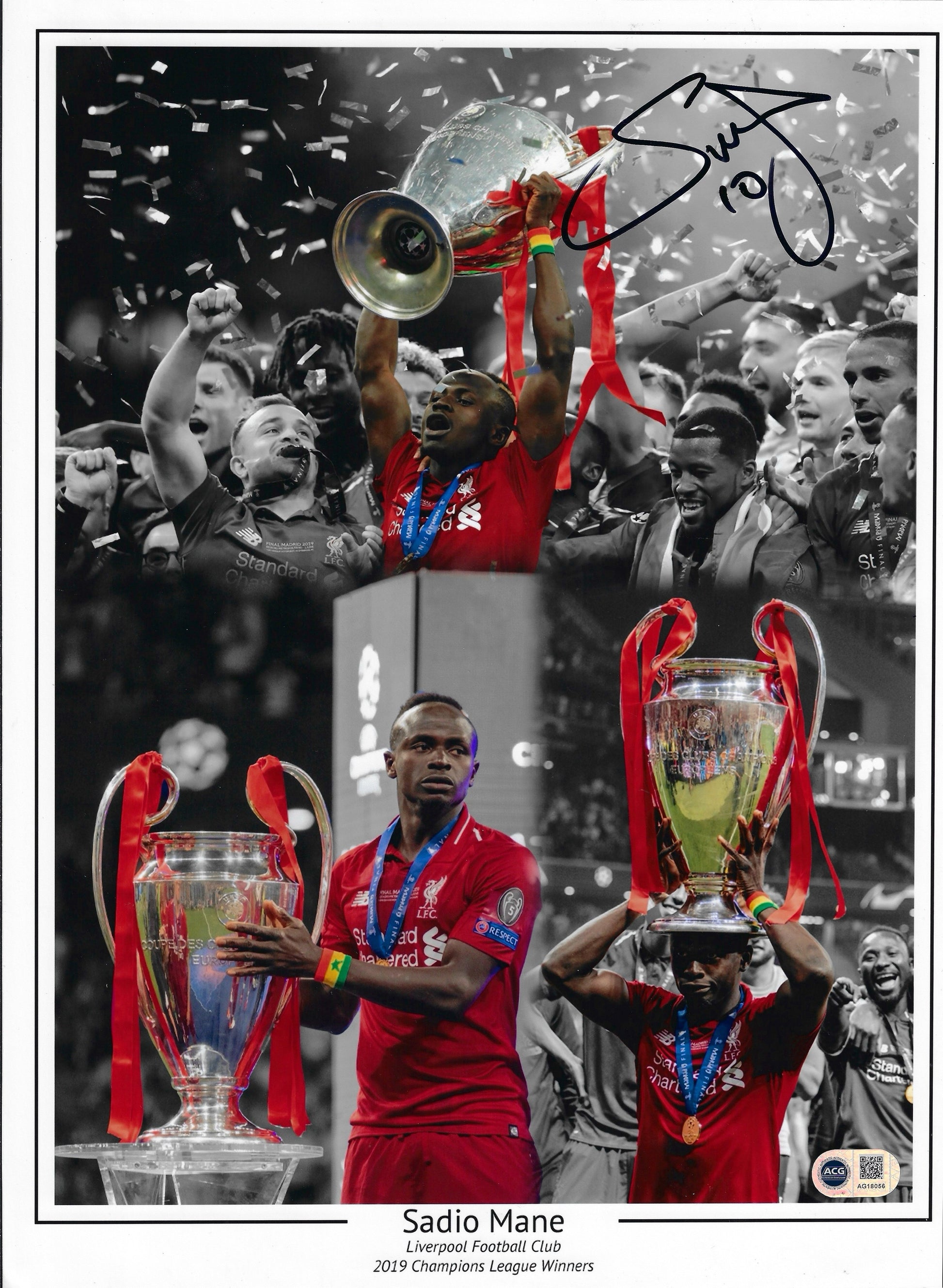 SADIO MANE SIGNED 16x12 LFC CHAMPIONS LEAGUE MONTAGE PHOTO (ACG CERT AG18056)-1