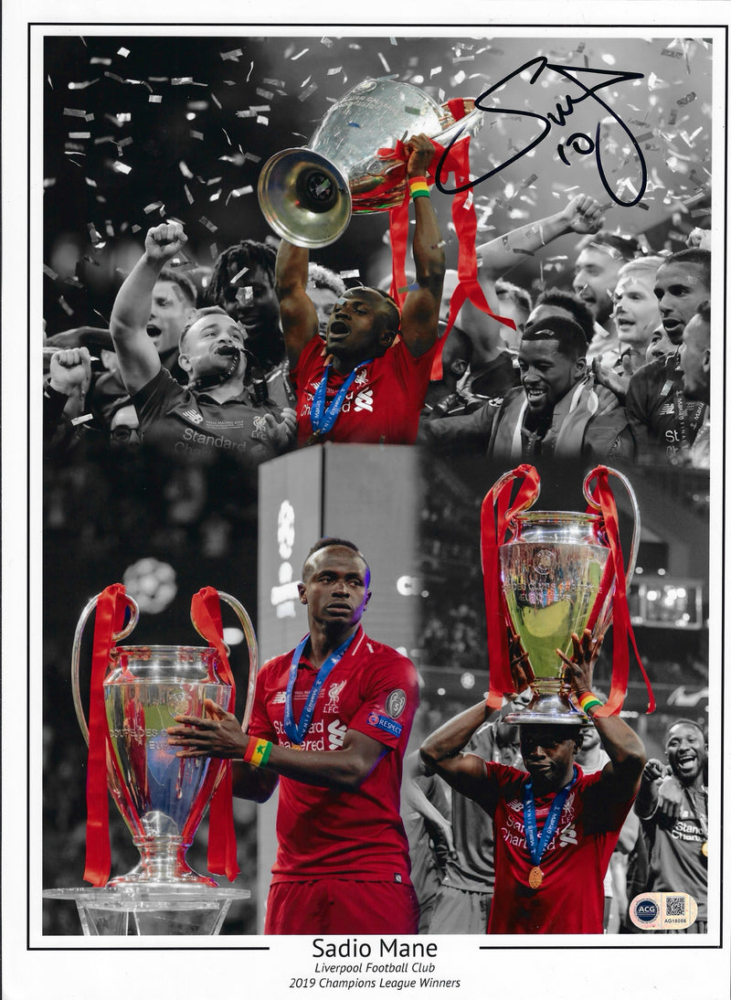 SADIO MANE SIGNED 16x12 LFC CHAMPIONS LEAGUE MONTAGE PHOTO (ACG CERT AG18056)-1