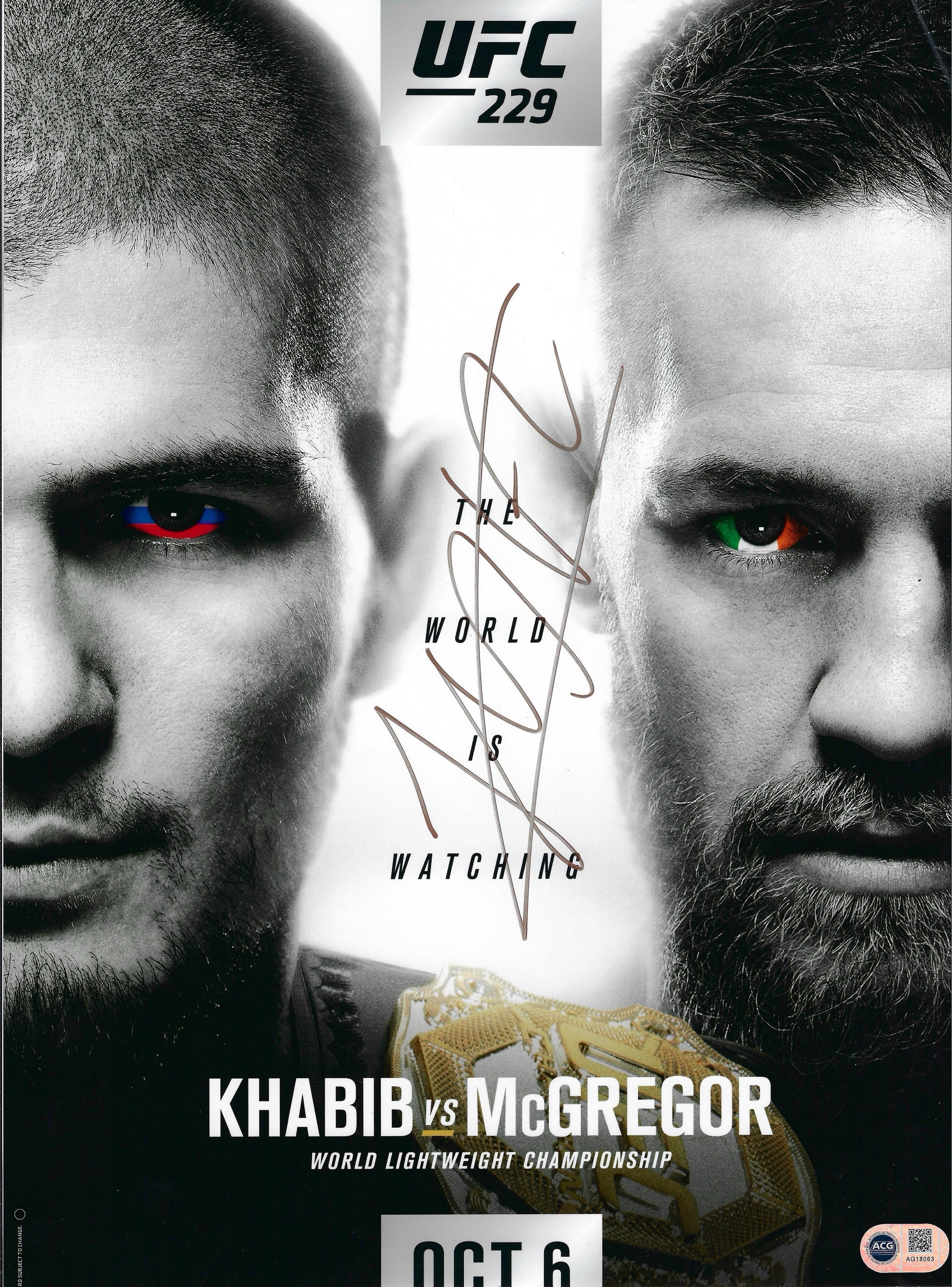 KHABIB NURMAGOMEDOV SIGNED THE EAGLE UFC 16x12 PHOTO (ACG CERT AG18063)