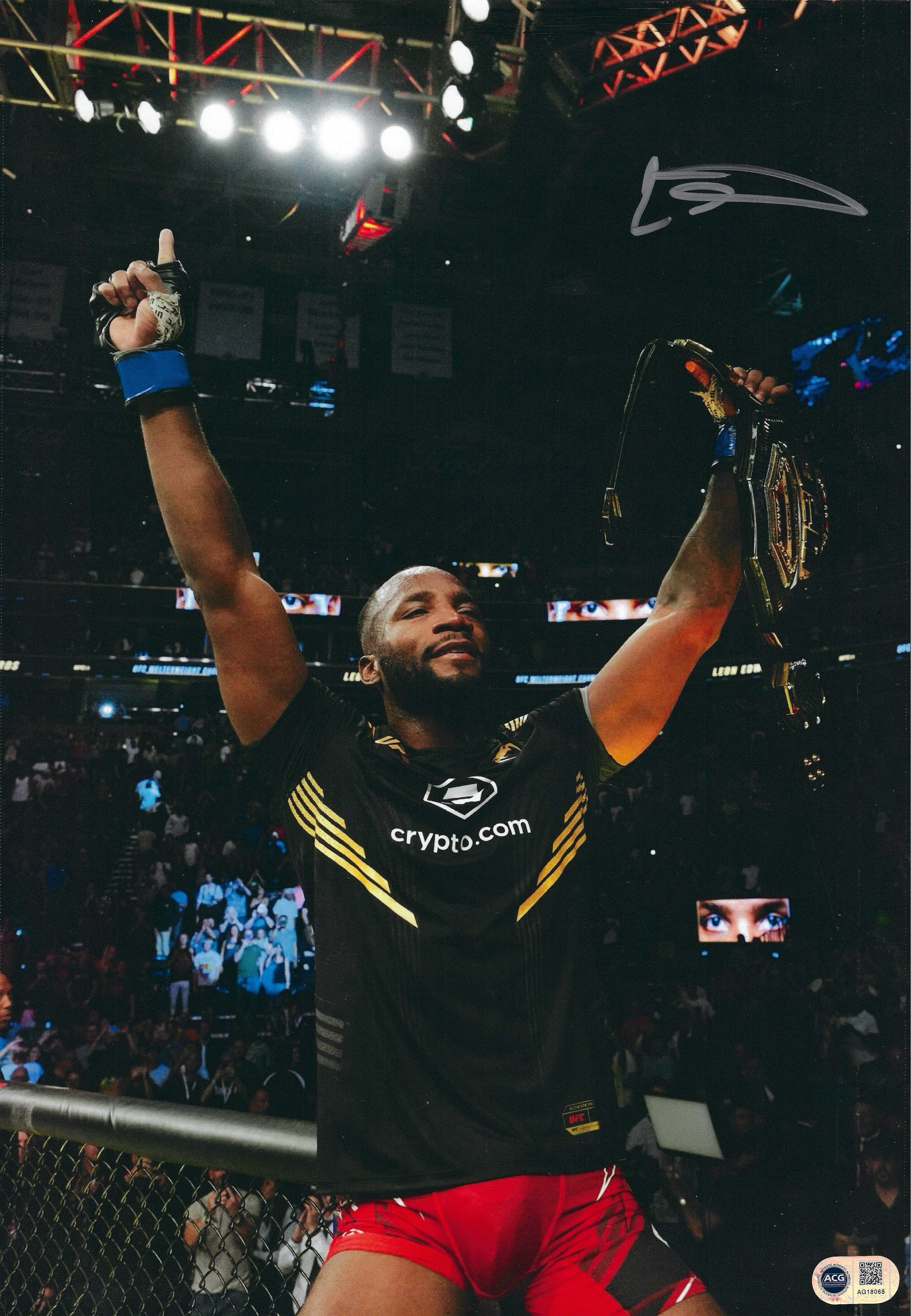 LEON ROCKY EDWARDS SIGNED UFC CHAMPION 16X12 PHOTO (ACG CERT AG18065)
