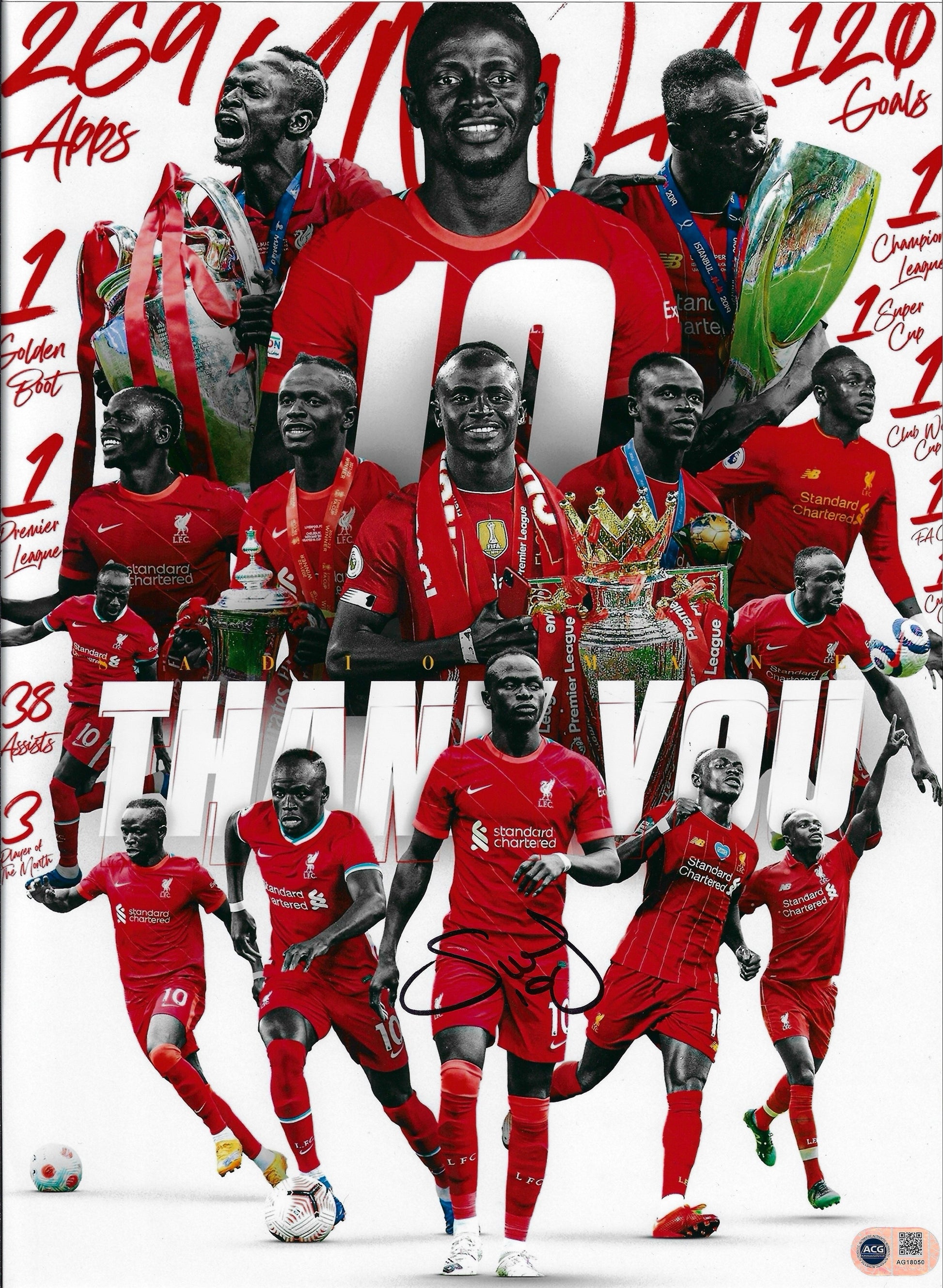 SADIO MANE SIGNED 16x12 LIVERPOOL FC THANK YOU PHOTO (ACG CERT AG18050)-1
