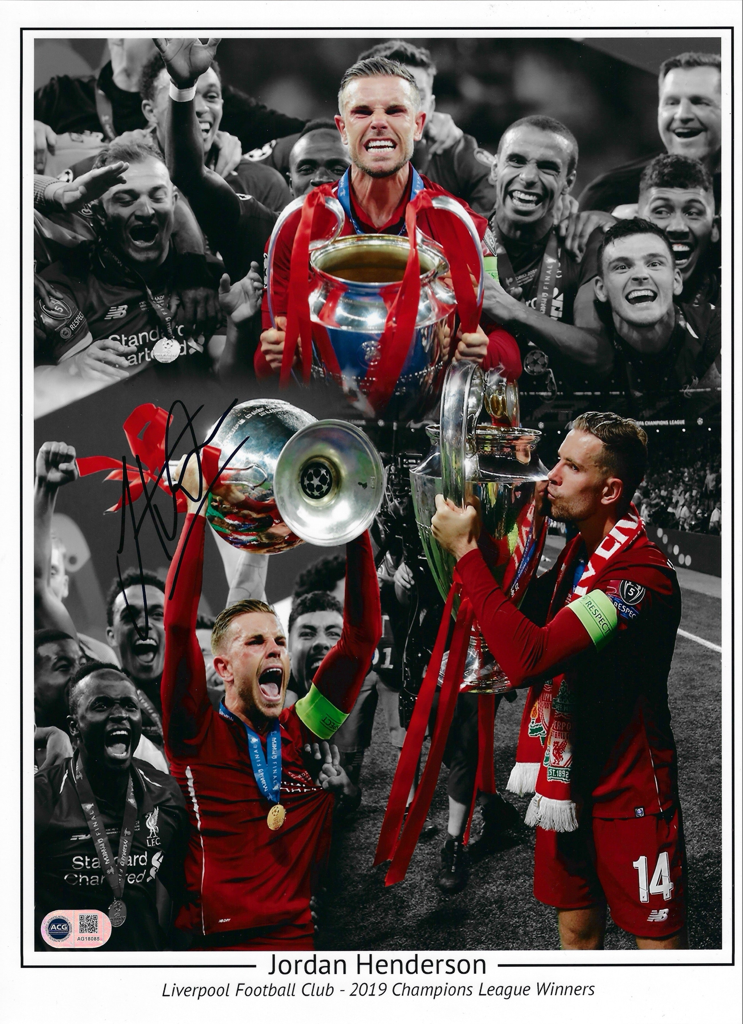 JORDAN HENDERSON SIGNED LIVERPOOL UCL FINAL 16x12 PHOTO (ACG CERT AG18085)